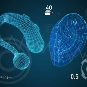 Grid representation of an ear and a hearing aid.